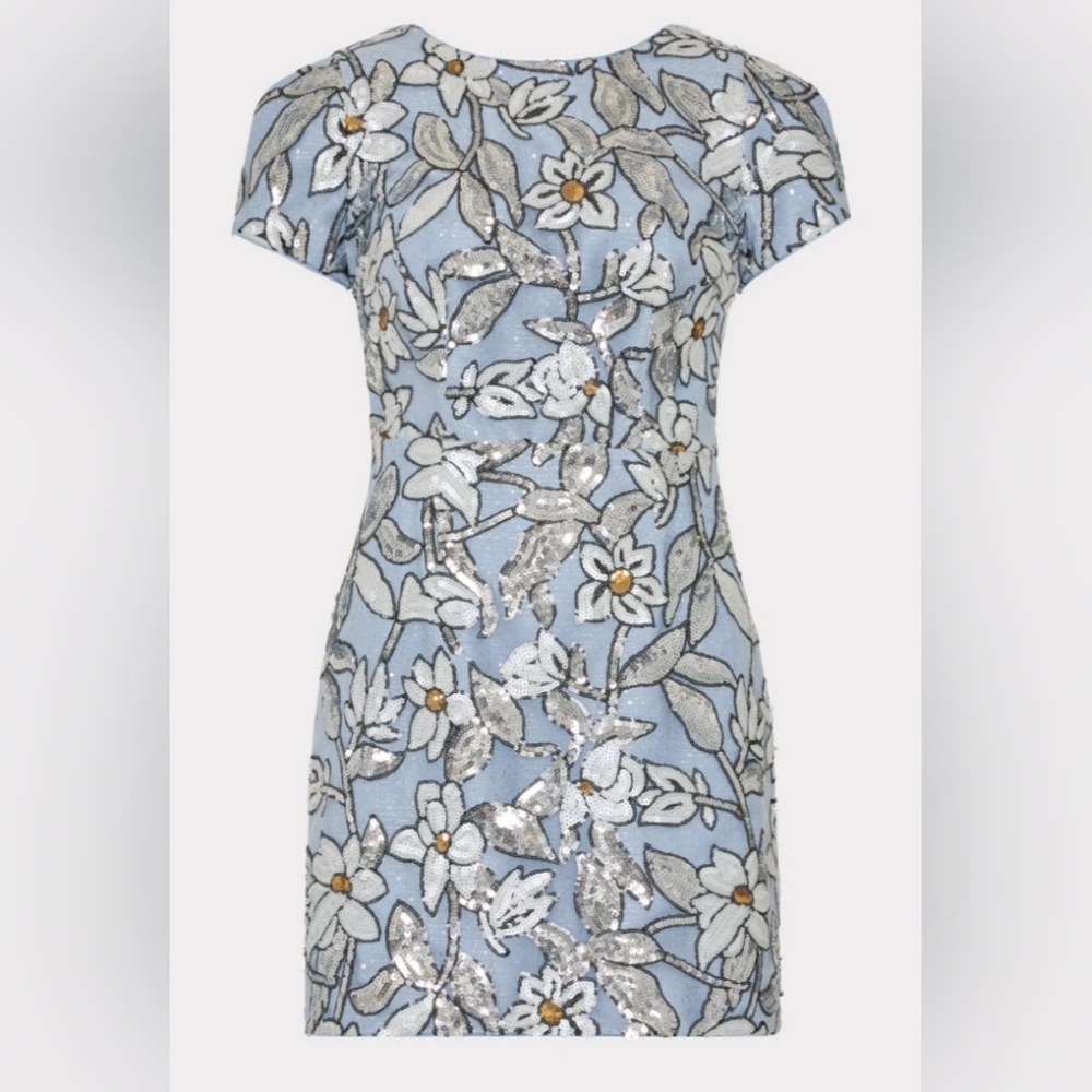 NWT Milly Rowen Silver Floral Sequins Mini Dress Size 12 - Picture 3 of 16